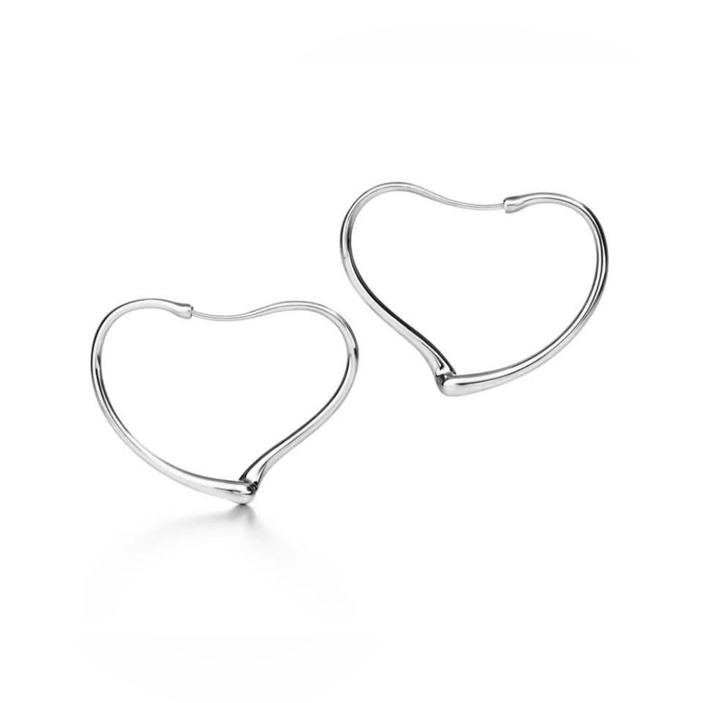 Tiffany & Co SS Silver elsa peretti open heart Hoop earrings - Picture 7 of 9